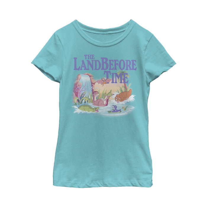 fifth sun Girl's The Land Before Time Dinosaur Summer Splash T-Shirt