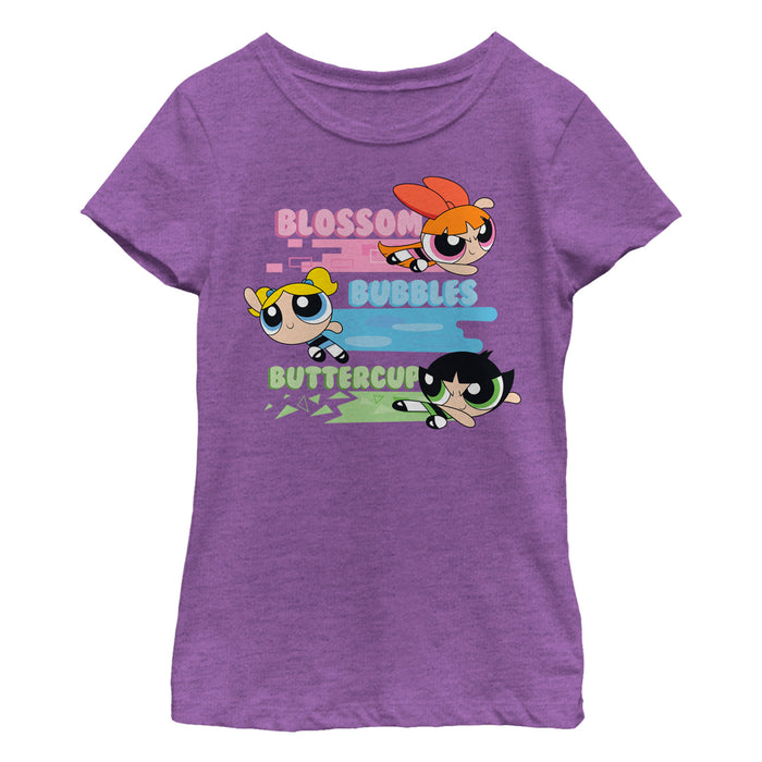 fifth sun Girl's The Powerpuff Girls Rainbow Stripes T-Shirt