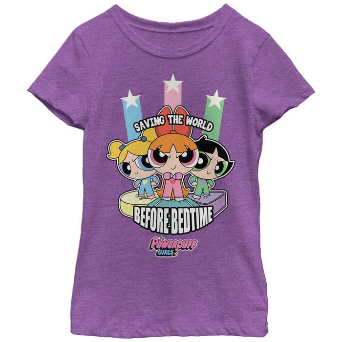 fifth sun Girl's The Powerpuff Girls Saving the World Before Bedtime T-Shirt