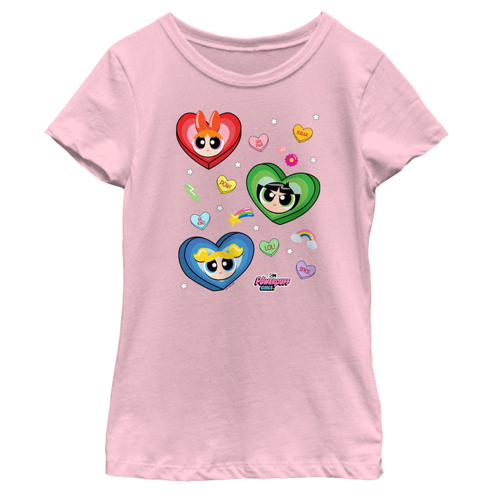 fifth sun Girl's The Powerpuff Girls Valentine's Day Conversation Hearts T-Shirt