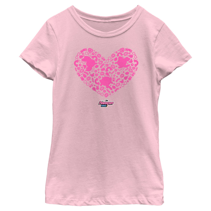 fifth sun Girl's The Powerpuff Girls Valentine's Day Heart Silhouettes T-Shirt