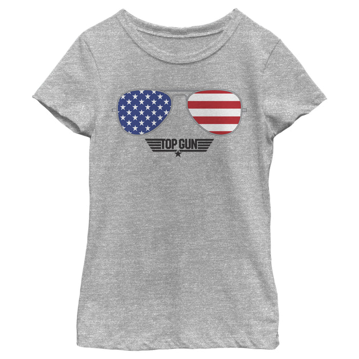fifth sun Girl's Top Gun American Flag Aviator Sunglasses Logo T-Shirt