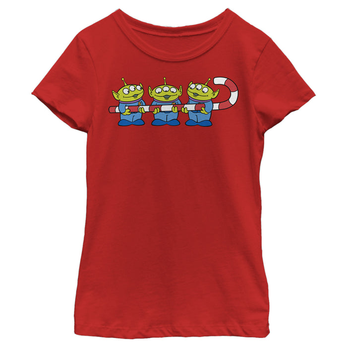 fifth sun Girl's Toy Story Christmas Candy Cane Alien T-Shirt