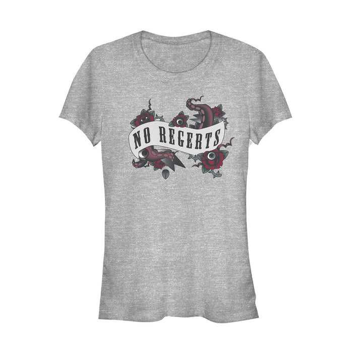 Fifth Sun Junior's Addams Family No Regrets Joke Tattoo T-Shirt