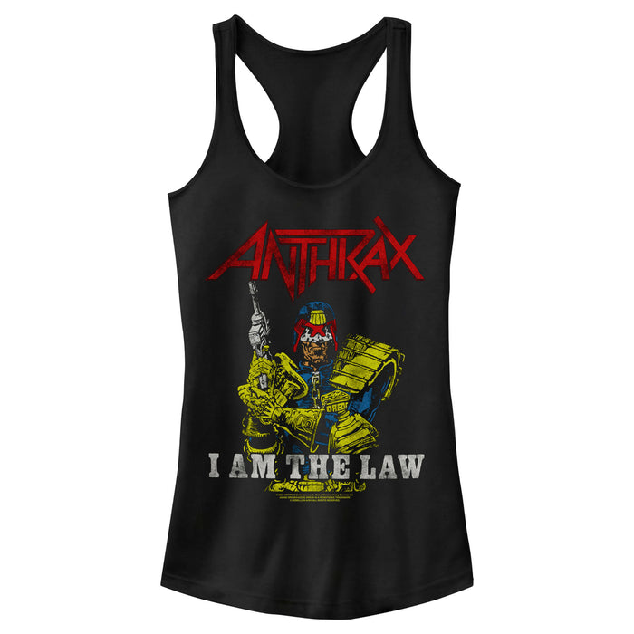fifth sun Junior's Anthrax Distressed I Am The Law Racerback Tank Top