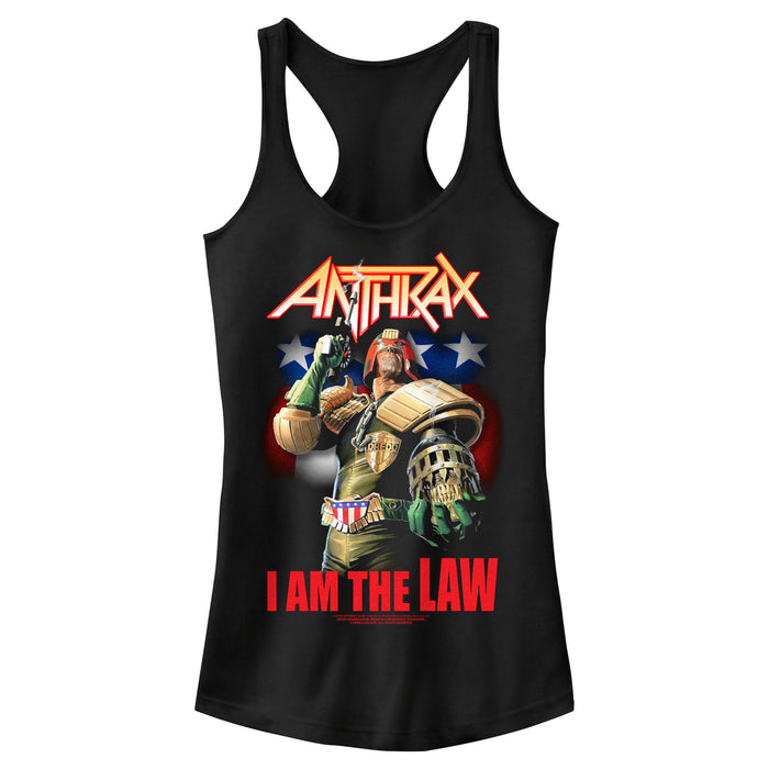 fifth sun Junior's Anthrax Dredd I Am The Law Racerback Tank Top