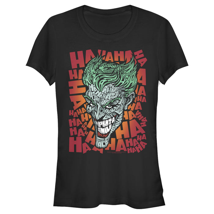fifth sun Junior's Batman Joker Laugh Background Text T-Shirt