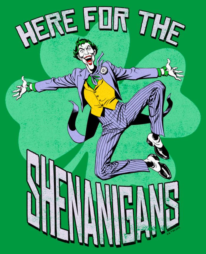 Fifth Sun Junior's Batman St. Patrick's Day Joker Here For The Shenanigans T-Shirt