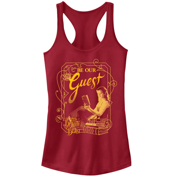 fifth sun Junior's Beauty and the Beast Be Our Guest Book Racerback Tank Top