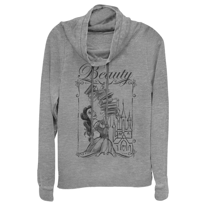 fifth sun Junior's Beauty and the Beast Belle Book Tower Cowl Neck Sweatshirt
