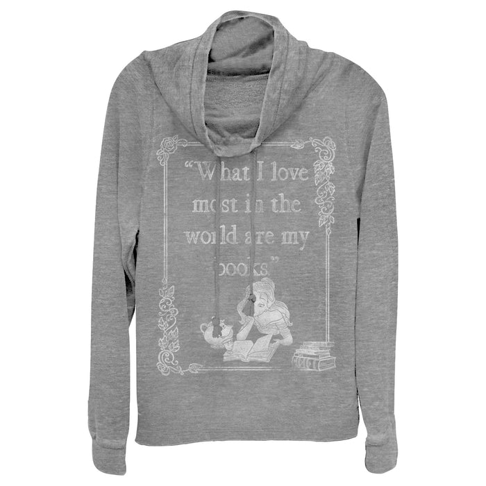 fifth sun Junior's Beauty and the Beast Belle Loves Books Cowl Neck Sweatshirt