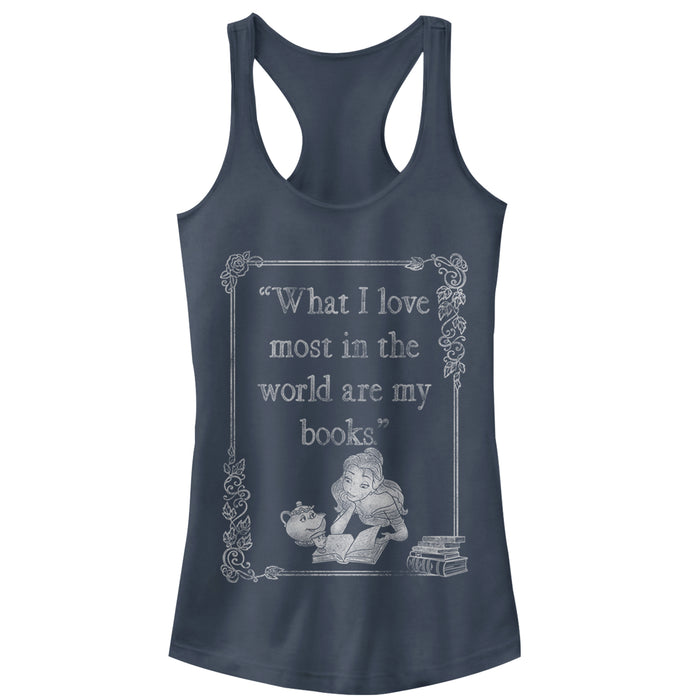 fifth sun Junior's Beauty and the Beast Belle Loves Books Racerback Tank Top