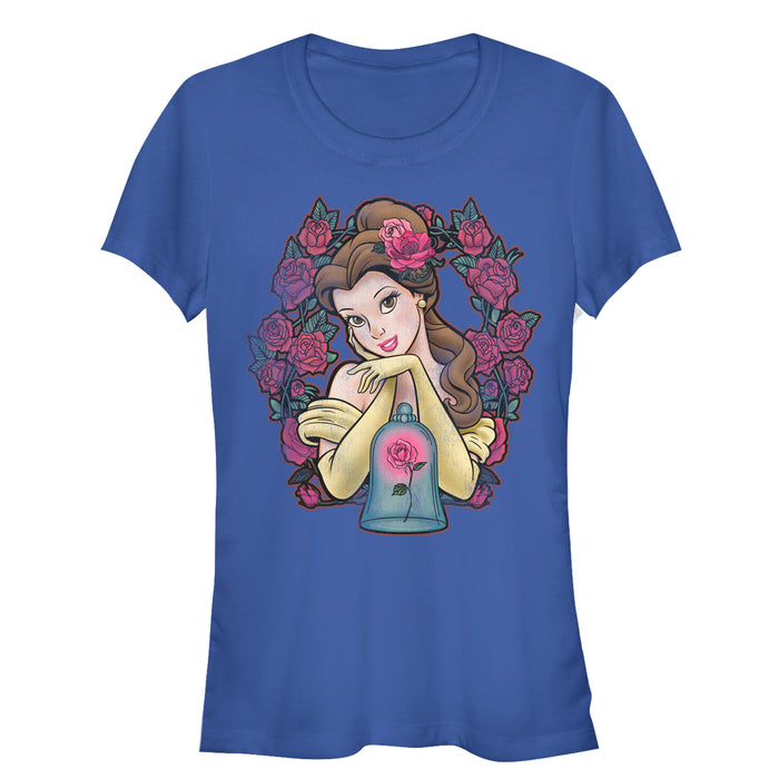 fifth sun Junior's Beauty and the Beast Belle Rose Frame T-Shirt