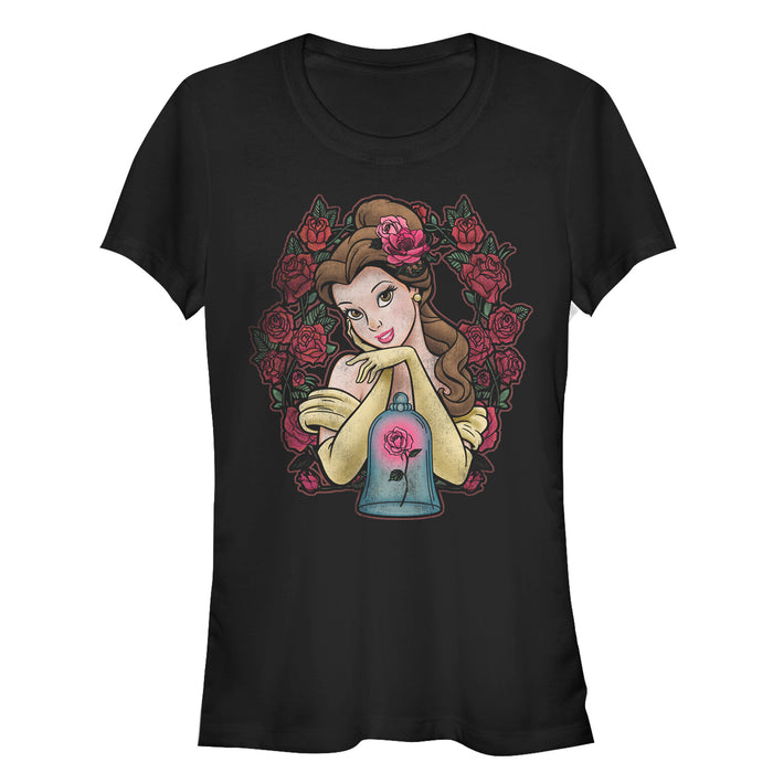 fifth sun Junior's Beauty and the Beast Belle Rose Wreath T-Shirt