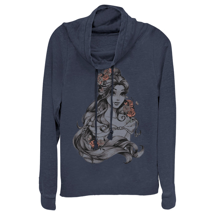Fifth Sun Junior's Beauty And The Beast Flowers Cowl Neck Sweatshirt