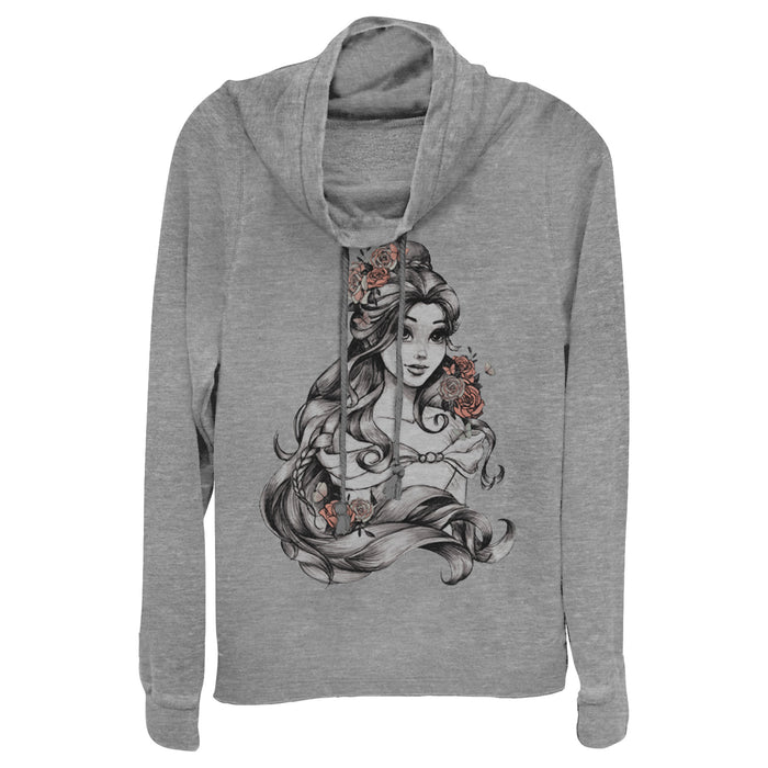 fifth sun Junior's Beauty and the Beast Flowers Cowl Neck Sweatshirt