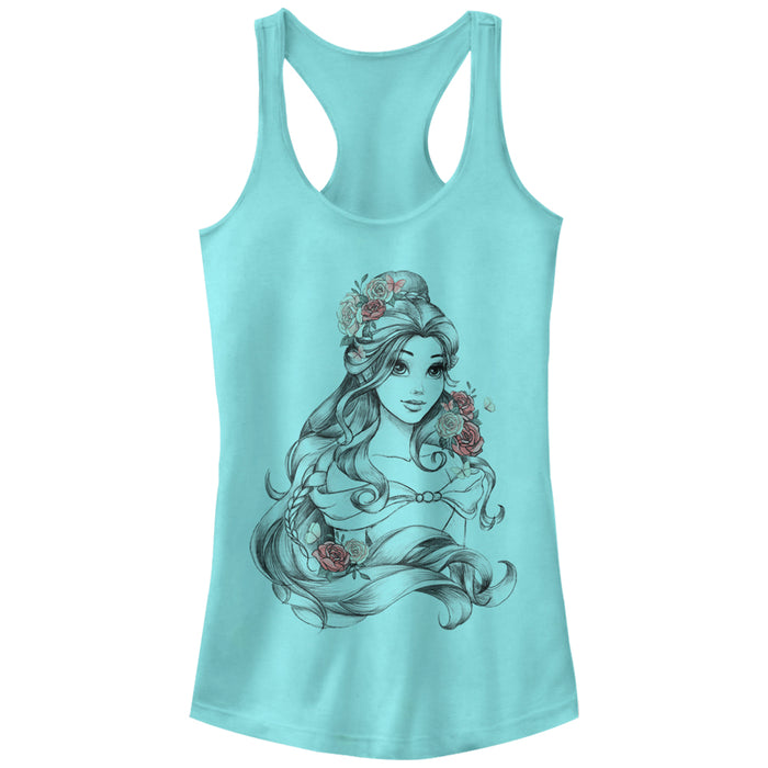 fifth sun Junior's Beauty and the Beast Flowers Racerback Tank Top