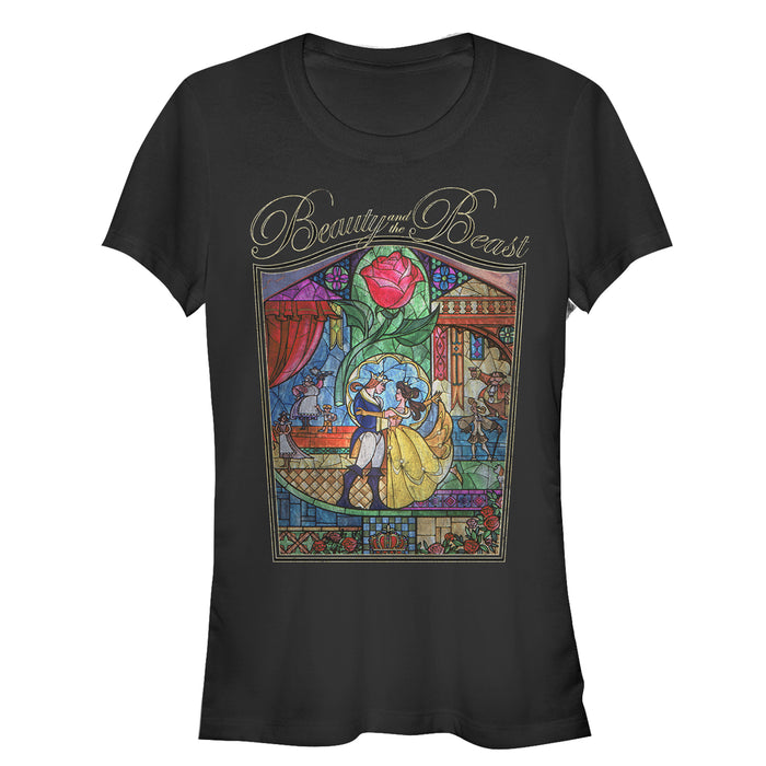 fifth sun Junior's Beauty and the Beast Glass Window T-Shirt