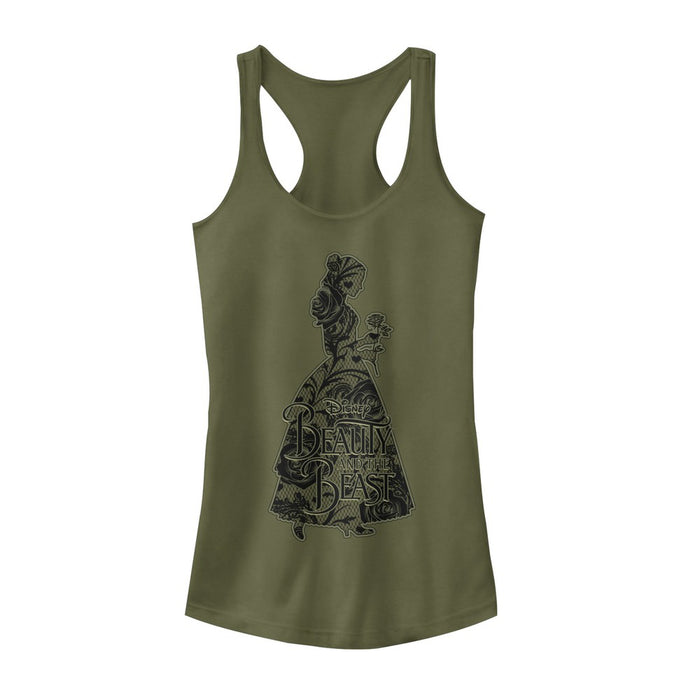 fifth sun Junior's Beauty and the Beast Lace Print Racerback Tank Top
