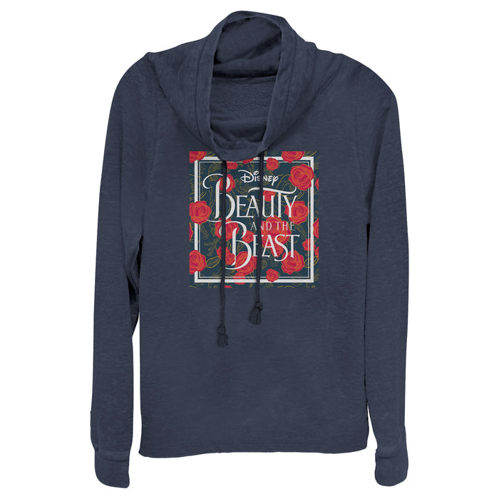Fifth Sun Junior's Beauty And The Beast Rose Logo Cowl Neck Sweatshirt