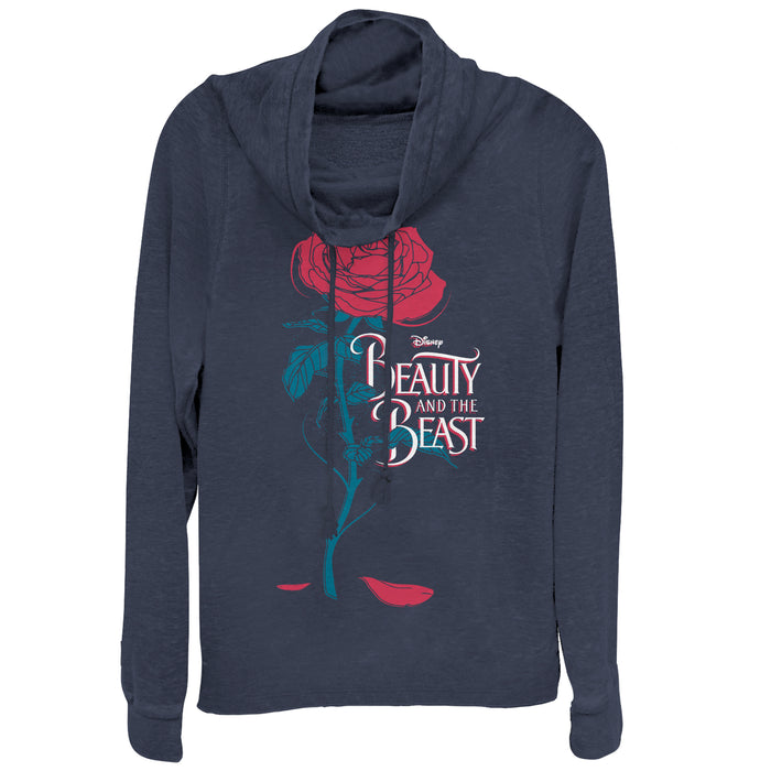 fifth sun Junior's Beauty and the Beast Rose Petal Logo Cowl Neck Sweatshirt