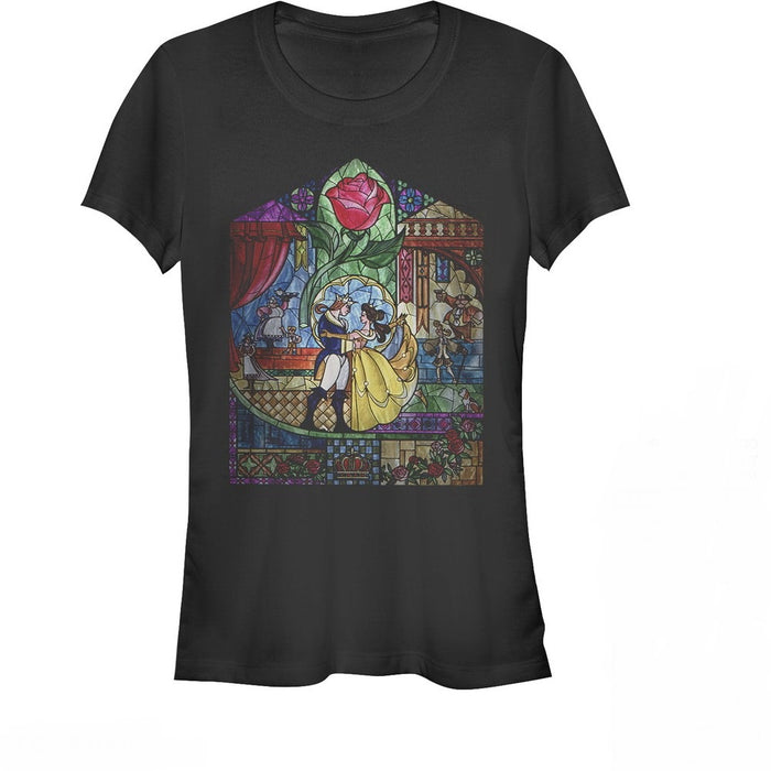 fifth sun Junior's Beauty and the Beast Stained Glass T-Shirt