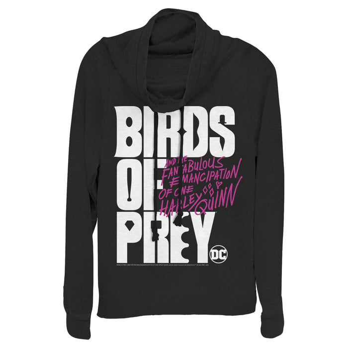 fifth sun Junior's Birds of Prey Bold Text Logo Cowl Neck Sweatshirt