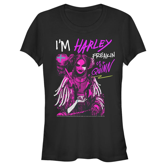 fifth sun Junior's Birds of Prey Harley Freakin' Quinn Cartoon T-Shirt