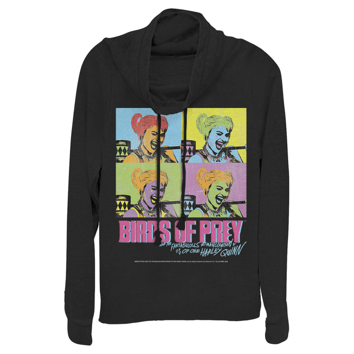 fifth sun Junior's Birds of Prey Harley Quinn Pop Art Cowl Neck Sweatshirt