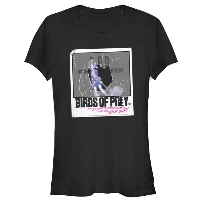 fifth sun Junior's Birds of Prey Harley Quinn Shattered Polaroid T-Shirt