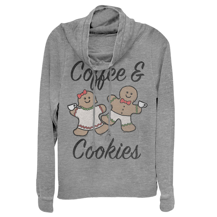 fifth sun Junior's CHIN UP Christmas Coffee and Cookies Cowl Neck Sweatshirt