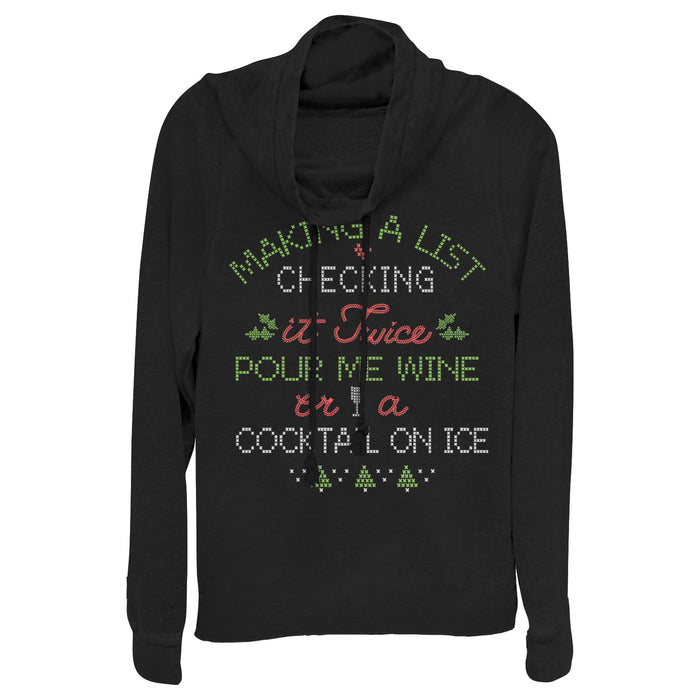 fifth sun Junior's CHIN UP Christmas Wine or Cocktail Cowl Neck Sweatshirt
