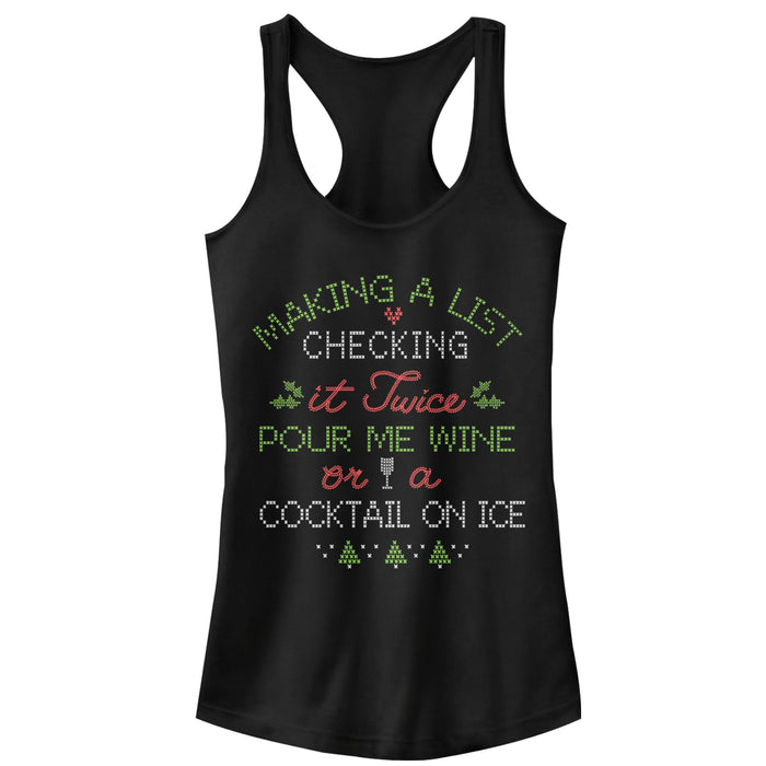 fifth sun Junior's CHIN UP Christmas Wine or Cocktail Racerback Tank Top