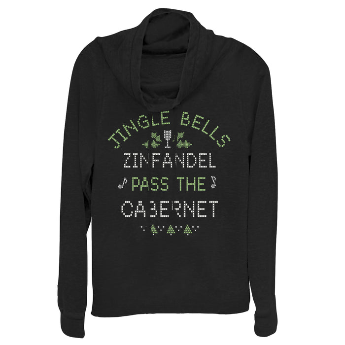 fifth sun Junior's CHIN UP Christmas Wine Song Cowl Neck Sweatshirt