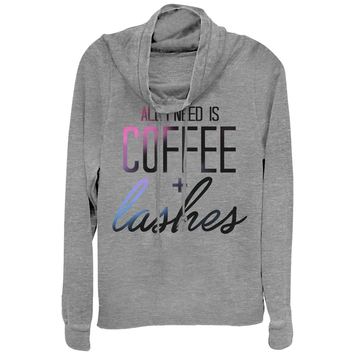 fifth sun Junior's CHIN UP Coffee and Lashes Cowl Neck Sweatshirt