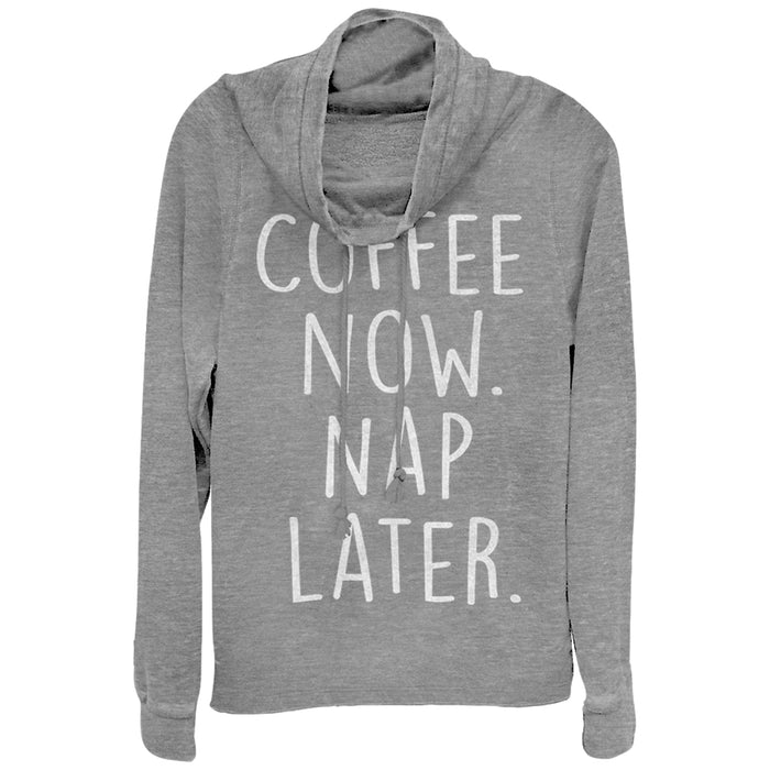 fifth sun Junior's CHIN UP Coffee Now Nap Later Cowl Neck Sweatshirt