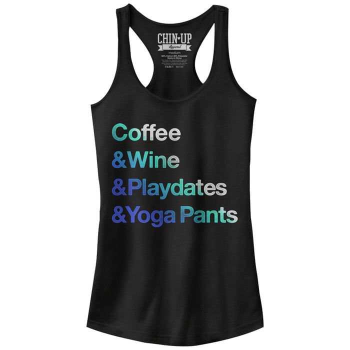 fifth sun Junior's CHIN UP Coffee Wine Playdates Yoga Pants Racerback Tank Top