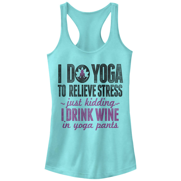 fifth sun Junior's CHIN UP Drink Wine in Yoga Pants Racerback Tank Top