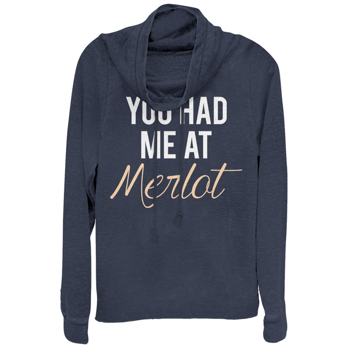 fifth sun Junior's CHIN UP Had Me at Merlot Cowl Neck Sweatshirt