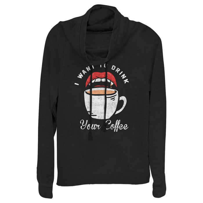 fifth sun Junior's CHIN UP Halloween Want Your Coffee Cowl Neck Sweatshirt