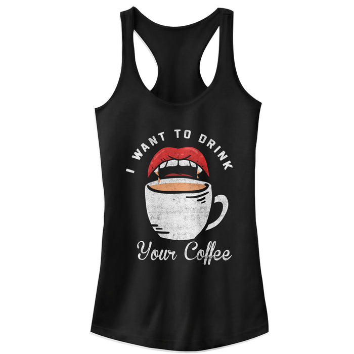 fifth sun Junior's CHIN UP Halloween Want Your Coffee Racerback Tank Top