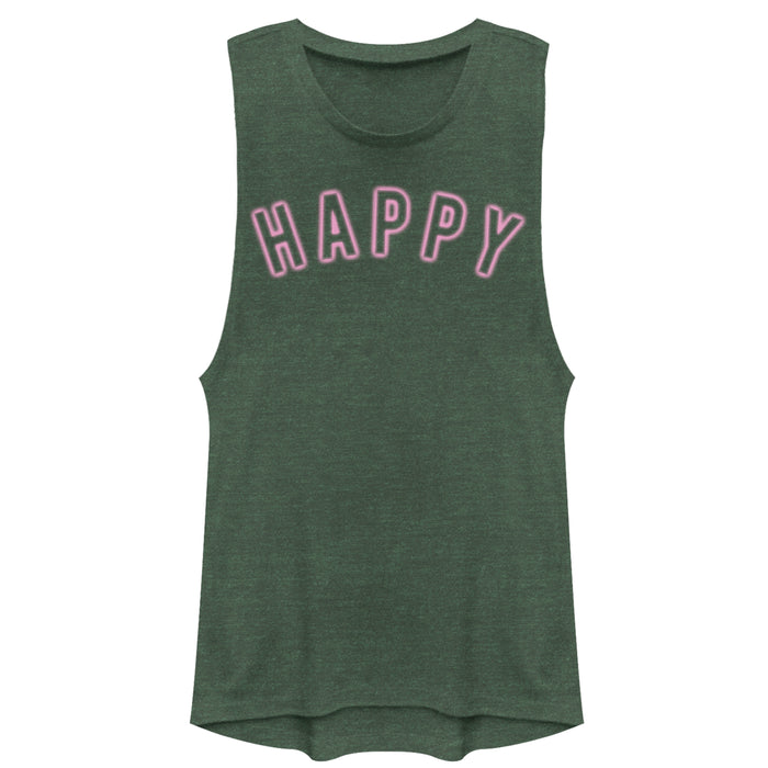 fifth sun Junior's CHIN UP Happy Neon Light Print Festival Muscle Tee
