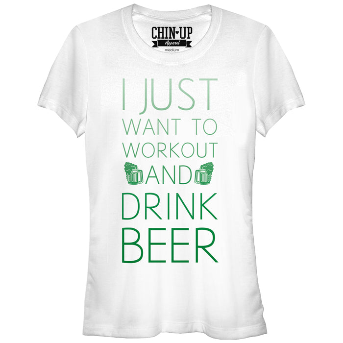 fifth sun Junior's CHIN UP I Just Want to Work Out and Drink Beer T-Shirt