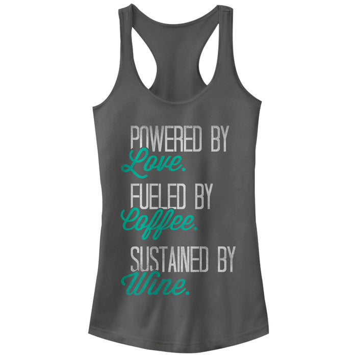 fifth sun Junior's CHIN UP Powered by Love Fueled by Coffee Racerback Tank Top