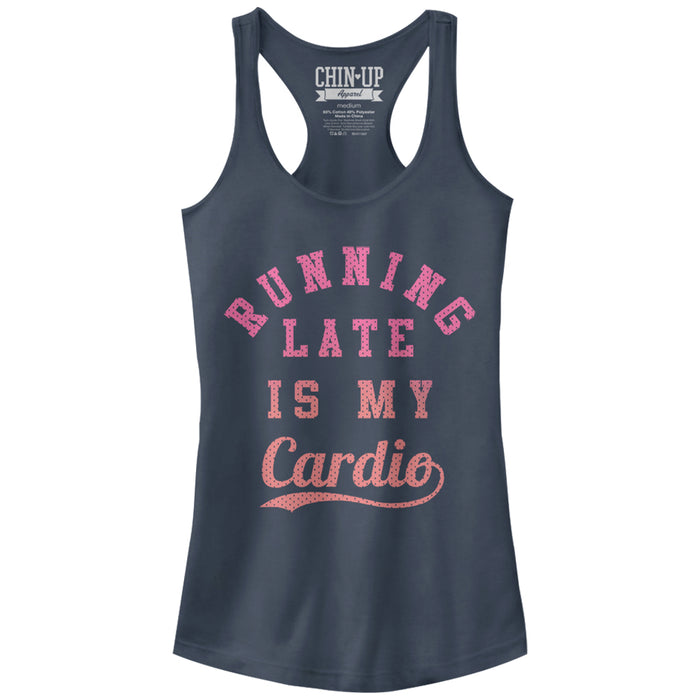 fifth sun Junior's CHIN UP Running Late is My Cardio Racerback Tank Top