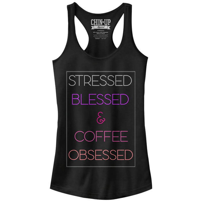 fifth sun Junior's CHIN UP Stressed Blessed Coffee Obsessed Racerback Tank Top