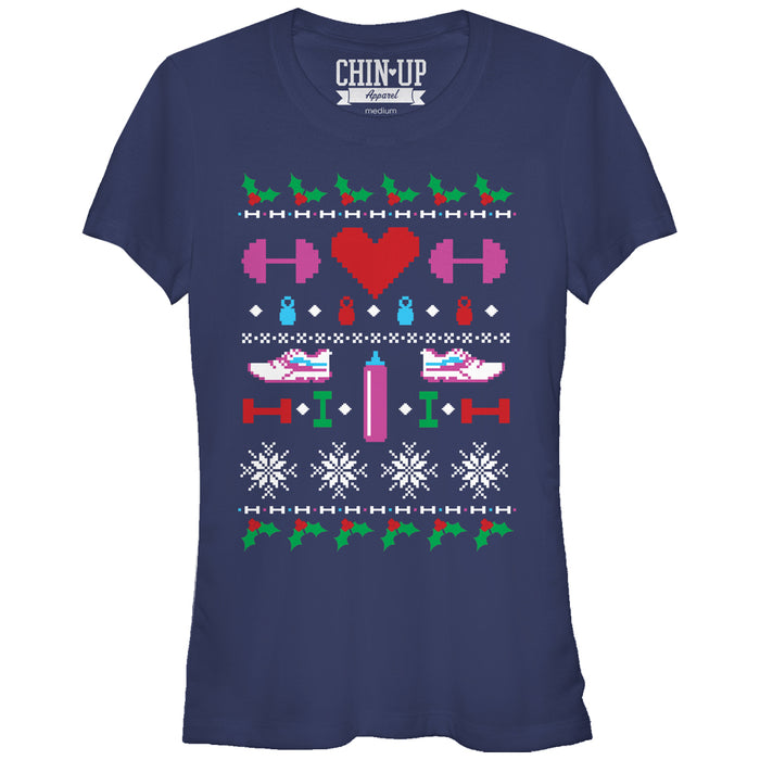 fifth sun Junior's CHIN UP Ugly Christmas Workout T-Shirt