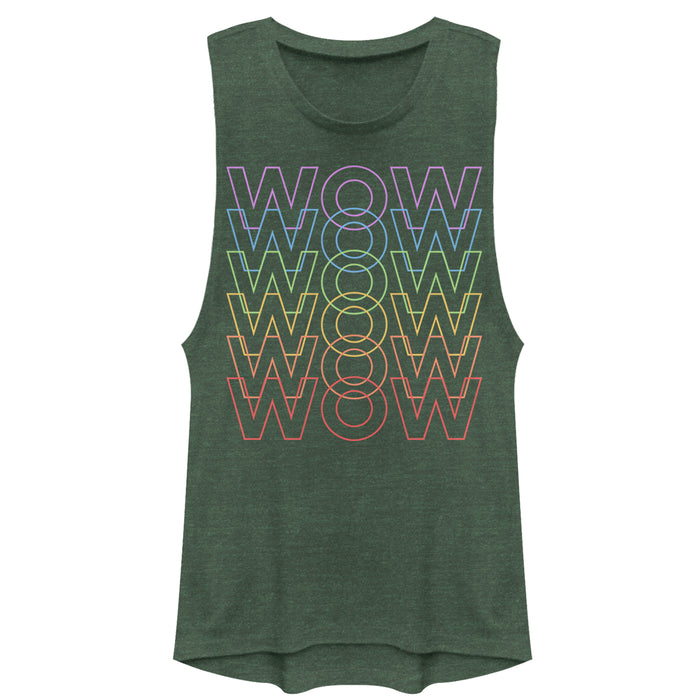 fifth sun Junior's CHIN UP Wow Rainbow Text Festival Muscle Tee
