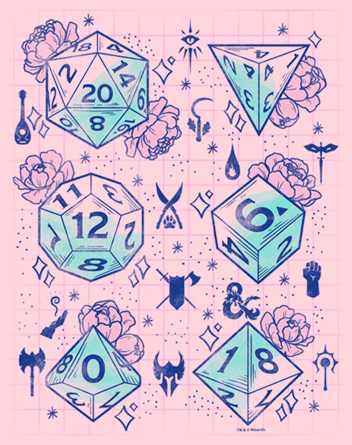 Fifth Sun Junior's Dungeons & Dragons Pastel Floral Dice T-Shirt