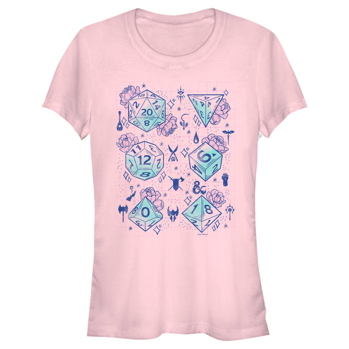 fifth sun Junior's Dungeons & Dragons Pastel Floral Dice T-Shirt